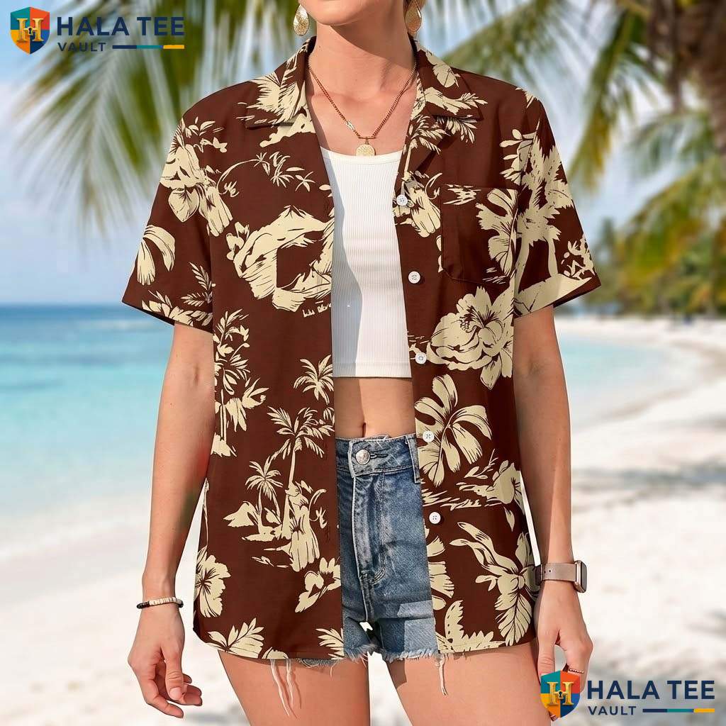 Vintage Red Palm Aloha Tee Mens Tropical Casual Summer Beachwear Top