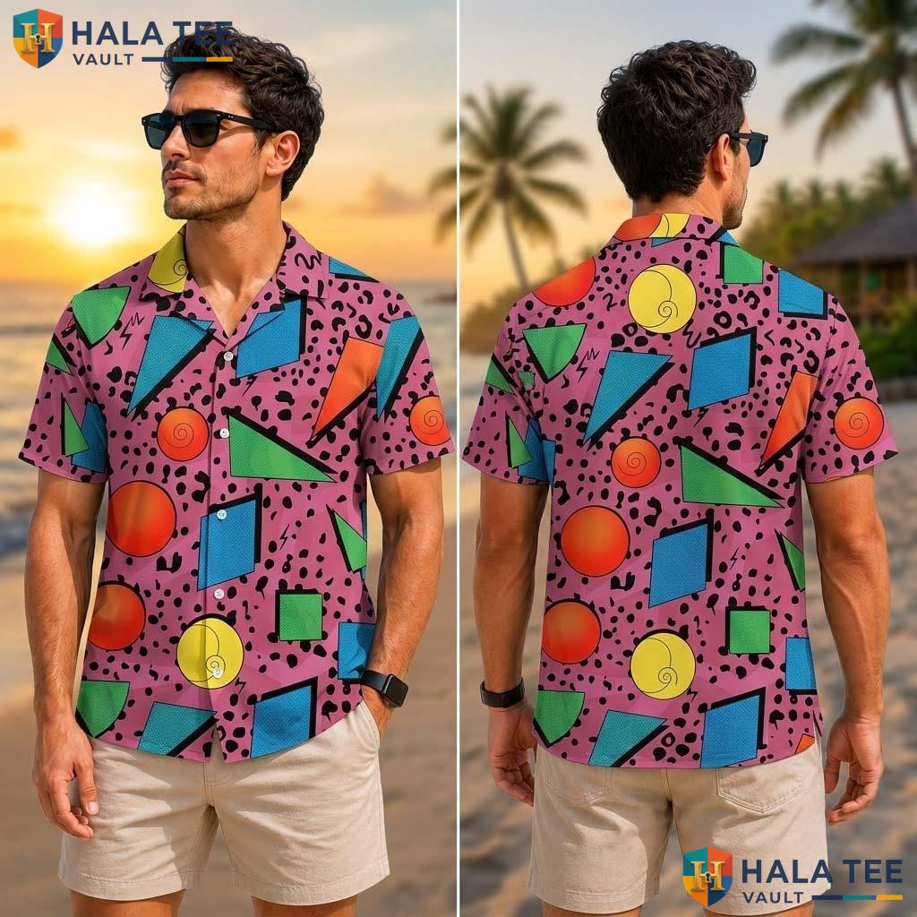 Vintage Retro Geometric Tropical Shirt Mens 80s 90s Button Down Outfit