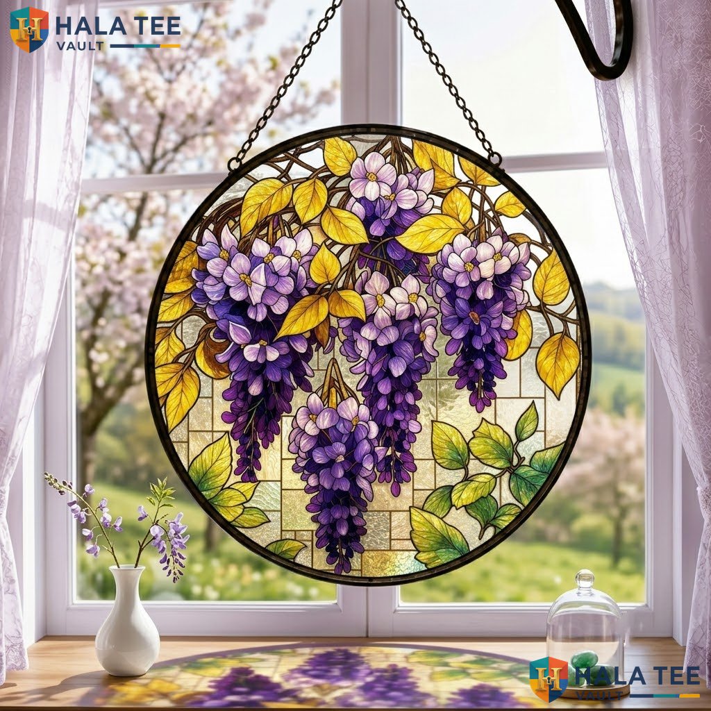 Vintage Wisteria Halloween Stained Glass Suncatcher Spooky Ghost Door Window Adult