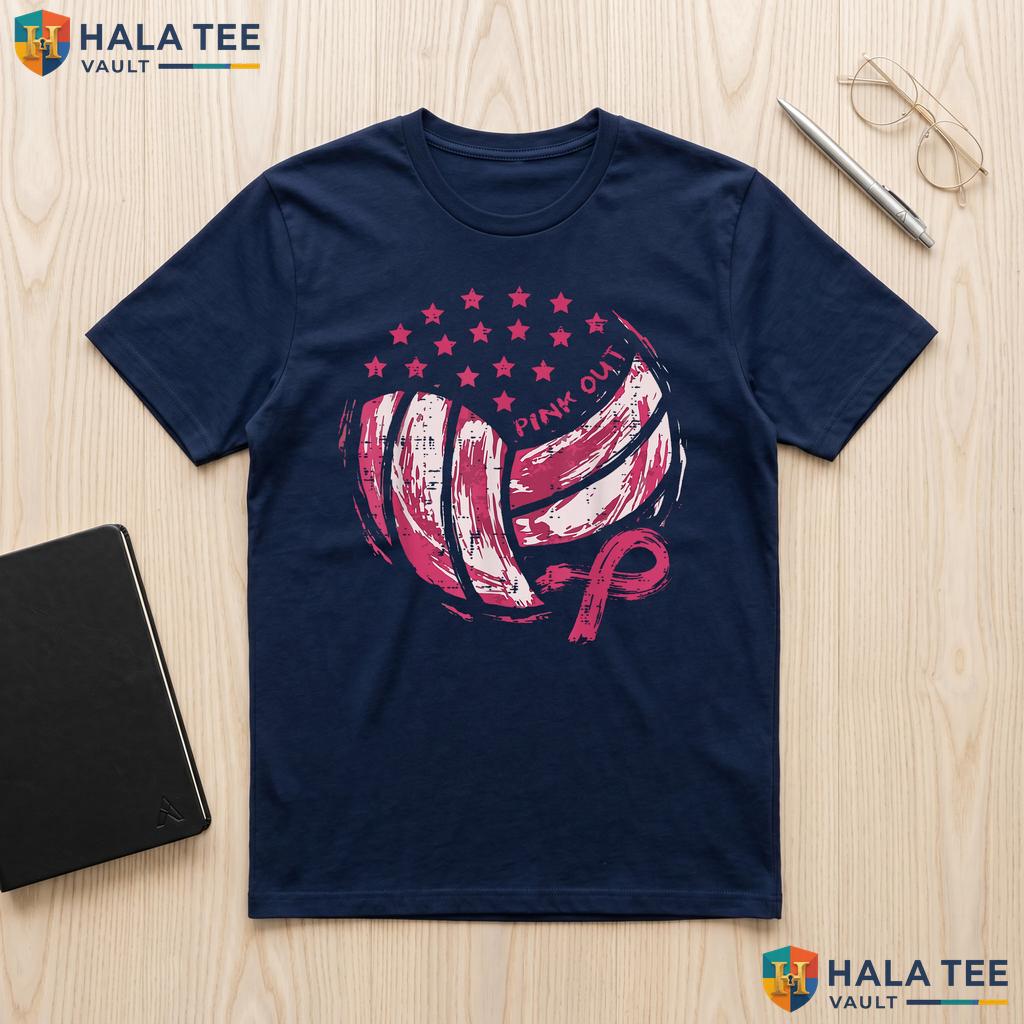 Volleyball Pink Out Mens T-Shirt Breast Cancer Awareness Women Kids Adult