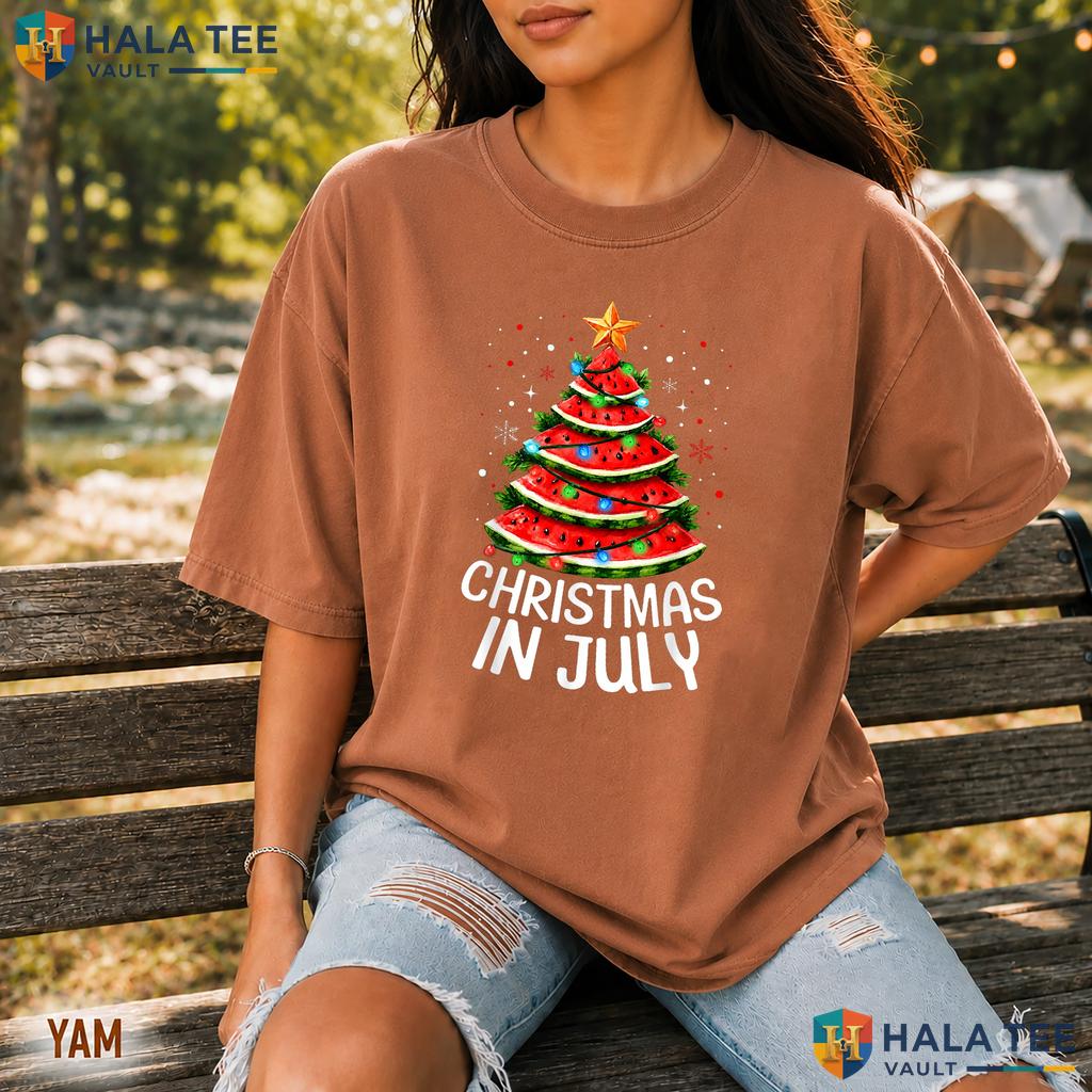 Watermelon Xmas Tree Retro Style T-Shirt Summer Christmas Holiday Gear