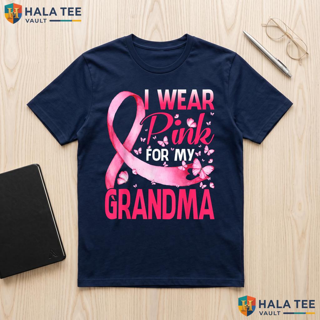 Wear Pink For My Grandma Shirt Breast Cancer Awareness Graphic Top Adult