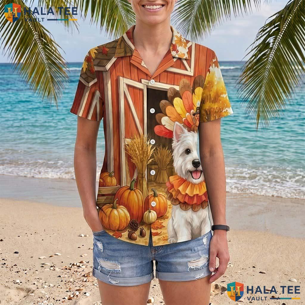 West Highland White Thanksgiving Tropical Shirt Turkey Costume Mens