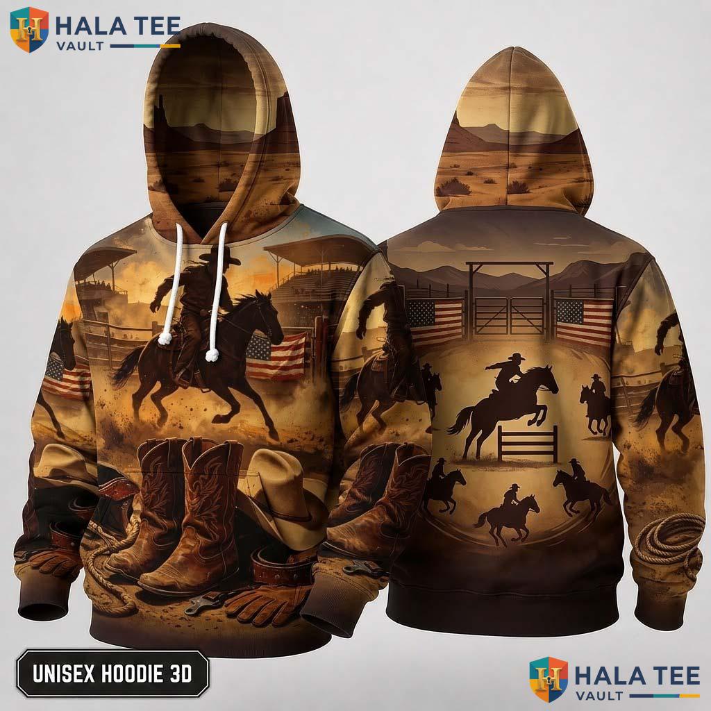 Western Cowboy Horses Thanksgiving 3D Hoodie Rustic Country Boots