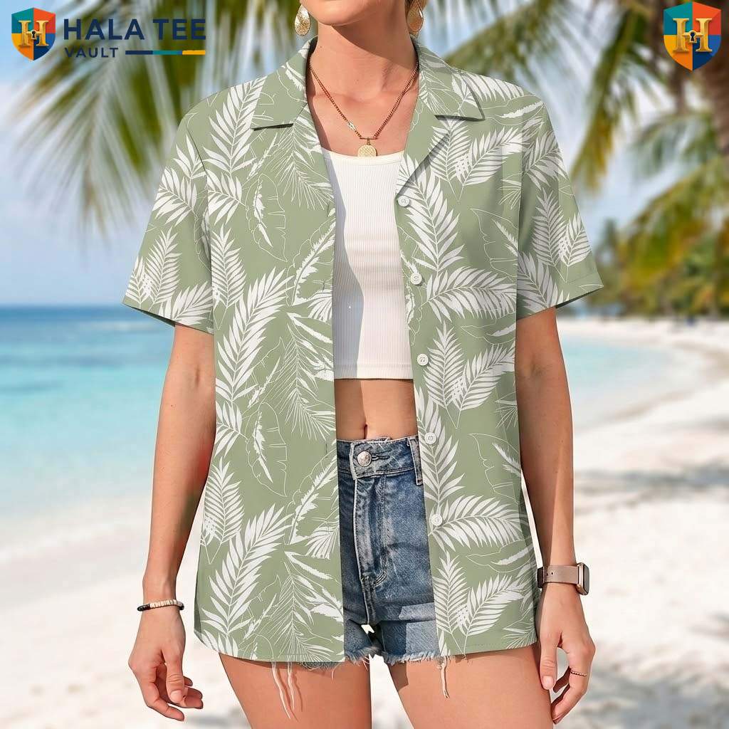 White Leaf Green Aloha Tee Mens Tropical Casual Summer Beachwear Top