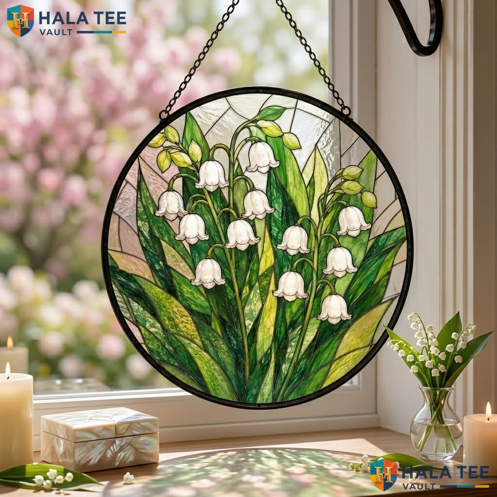 White Lilies Halloween Stained Glass Suncatcher Elegant Vintage Nature Window Adult