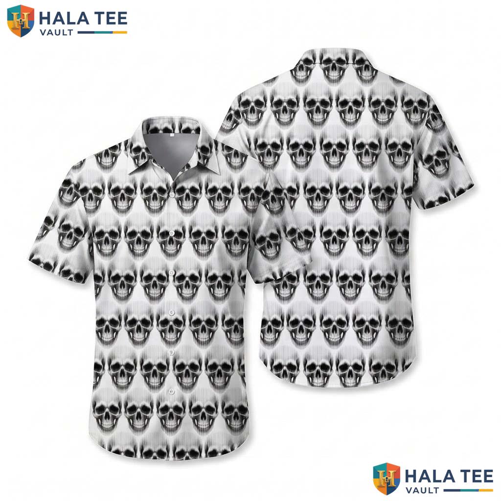 White Skull Halloween Hawaiian Shirt Gothic Dark Vintage Aloha Top