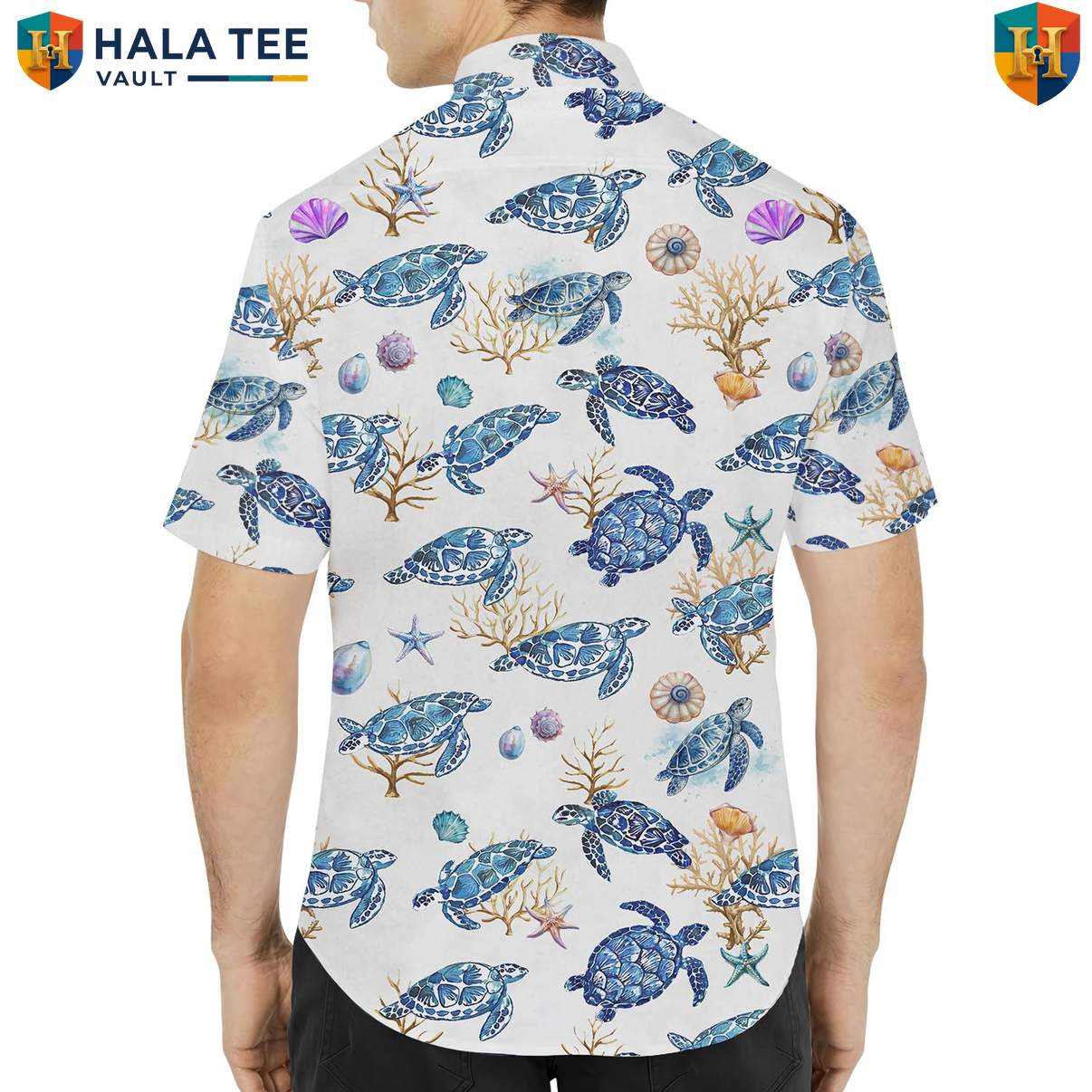 White Turtle Short-sleeve button-up shirt Mens Short Sleeve Casual Summer Beachwear Top