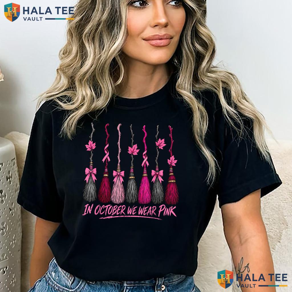 Witch Brooms Breast Cancer T-Shirt October We Wear Pink Awareness Adult