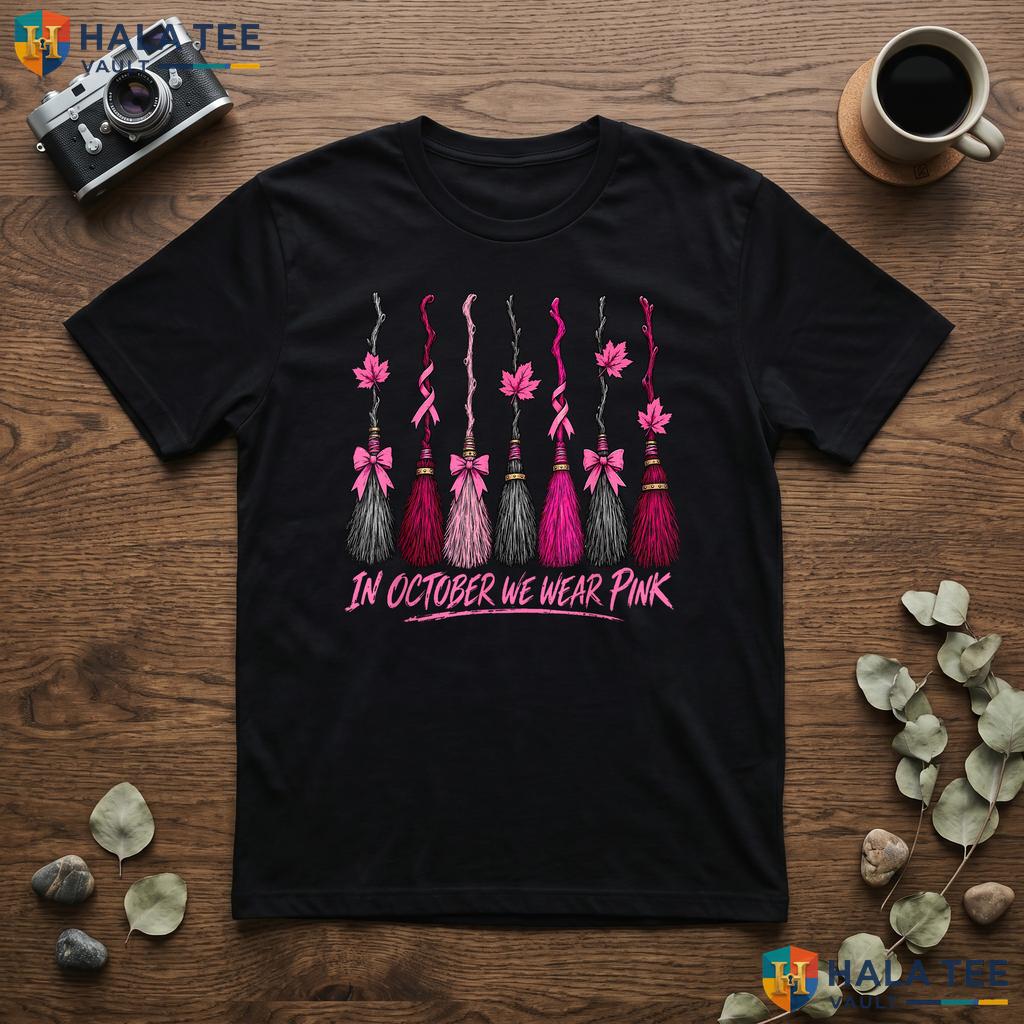 Witch Brooms Breast Cancer T-Shirt October We Wear Pink Awareness Adult