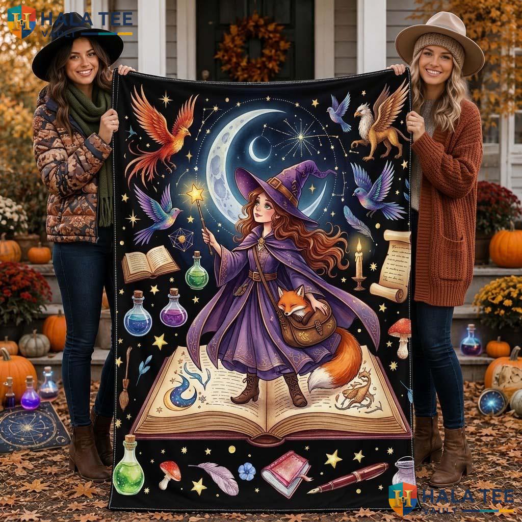 Witch Fantasy Halloween Blanket Whimsical Magical Book Lover Gift 30x