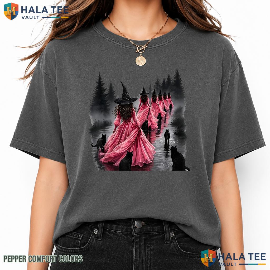 Witch Wear Pink Black Cat Garment-Dyed T-Shirt Spooky Season Outfit