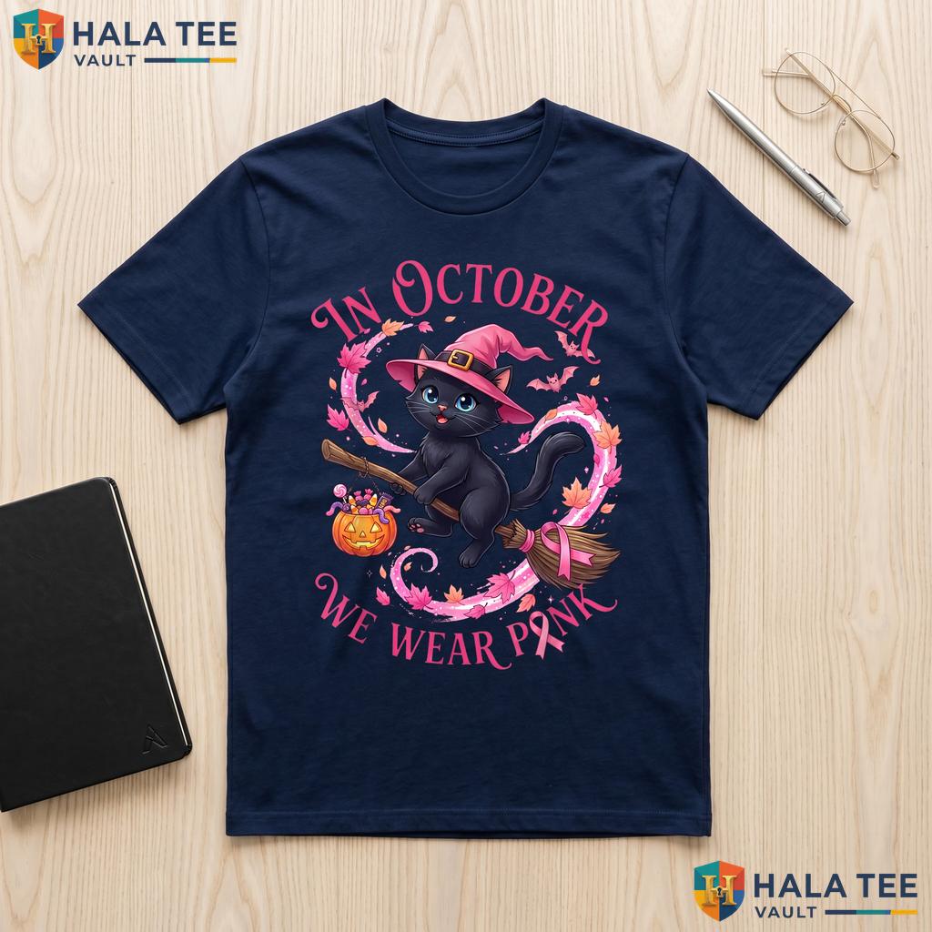 Witchy Breast Cancer Pink Shirt October We Wear Pink Black Cat Apparel Adult