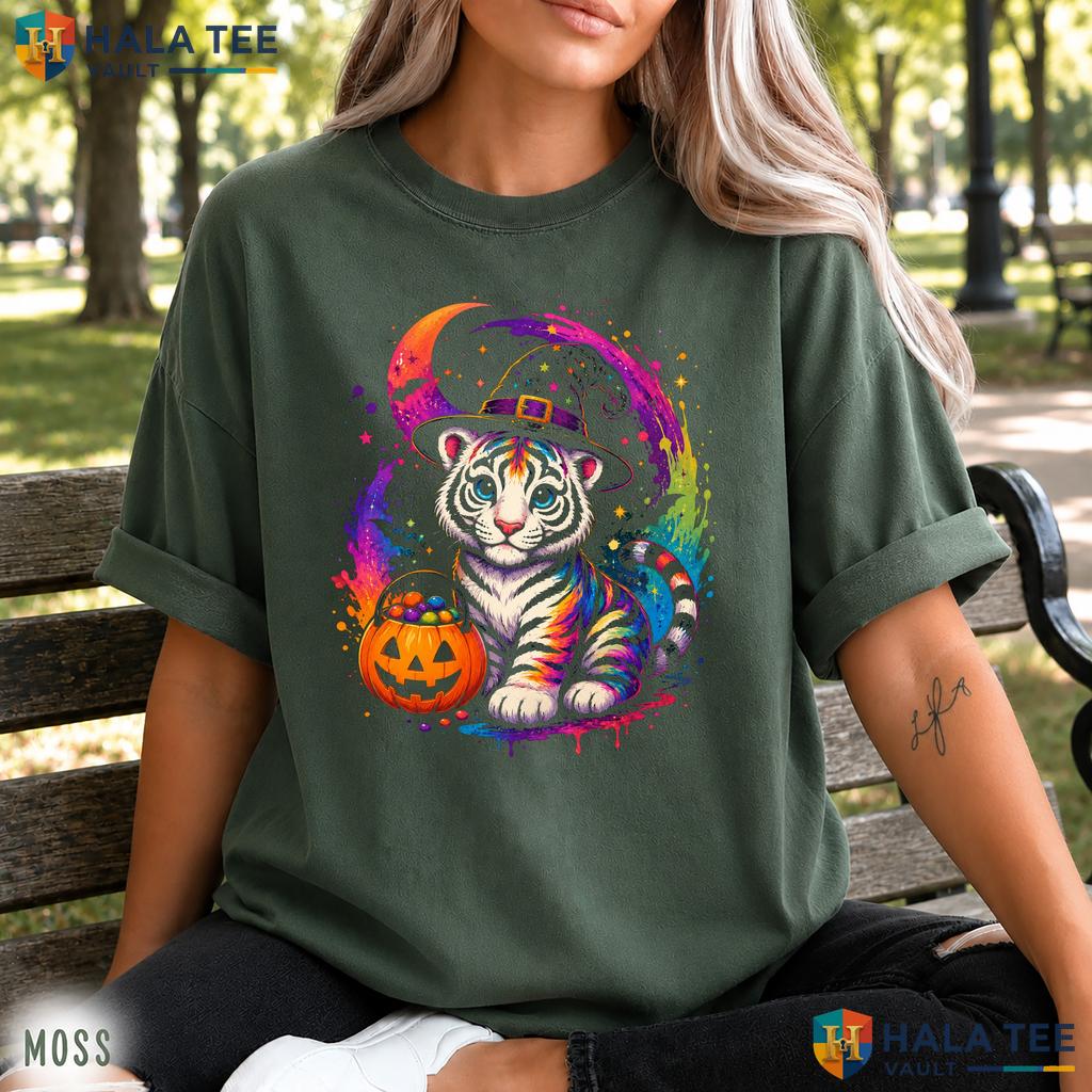 Witchy Tiger Retro 90s Comfort Colors T Shirt Spooky Season Graphic Apparel Vintage Washed Tee