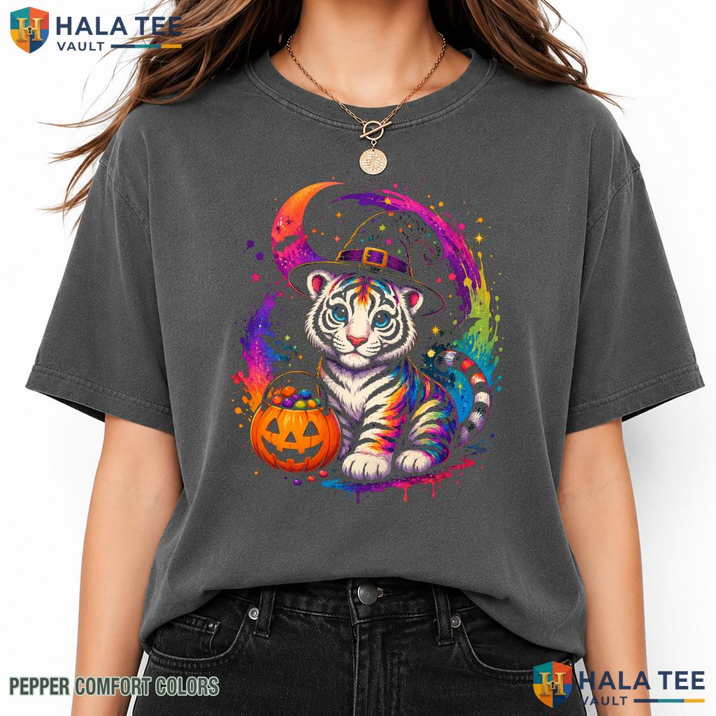 Witchy Tiger Retro 90s Comfort Colors T Shirt Spooky Season Graphic Apparel Relaxed Fit Tee