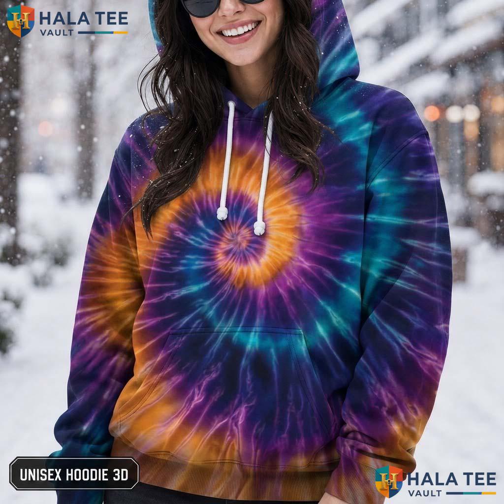 Yellow Purple Tie Dye Hoodie Mens Unisex Rainbow Graphic Art Pullover AOP Hoodie
