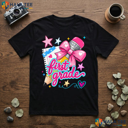 1st Grade Coquette Bow Shirt Pencil First Day Of School Girls Apparel
