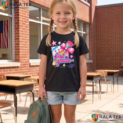 1st Grade Coquette Bow Shirt Pencil First Day Of School Girls Apparel Adult