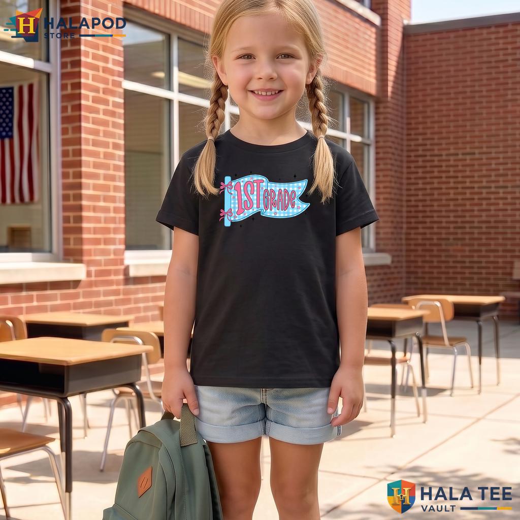 1st Grade Pennant Flag Shirt Back To School Teacher First Day Graphic Top Adult