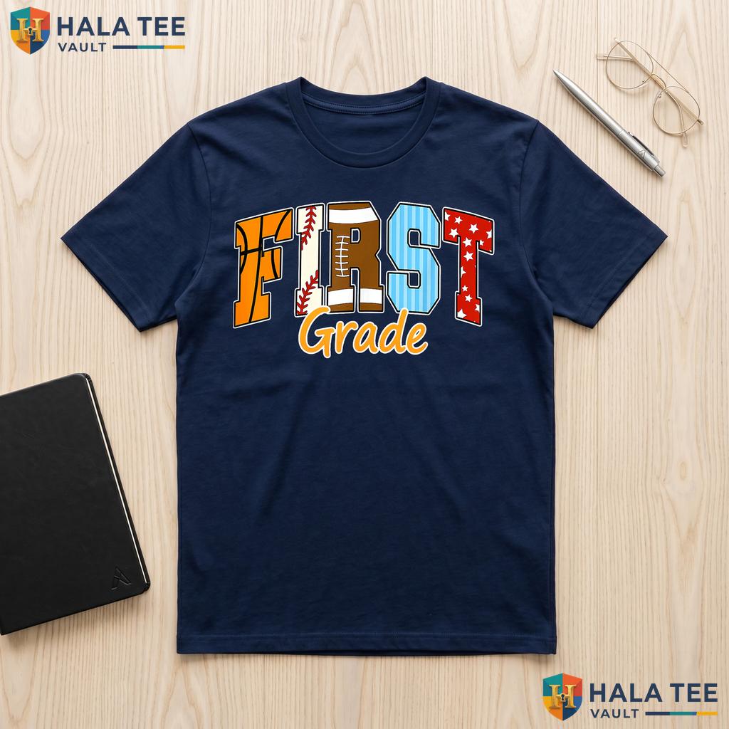 1st Grade Sports School Shirt Boy Football Baseball Basketball Apparel Adult