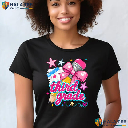 3rd Grade Coquette Bow Shirt Pencil First Day Of School Girls Apparel Adult