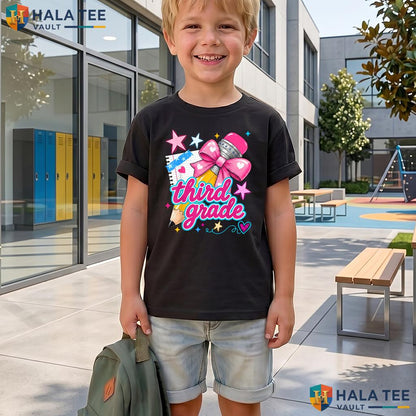 3rd Grade Coquette Bow Shirt Pencil First Day Of School Girls Apparel Adult