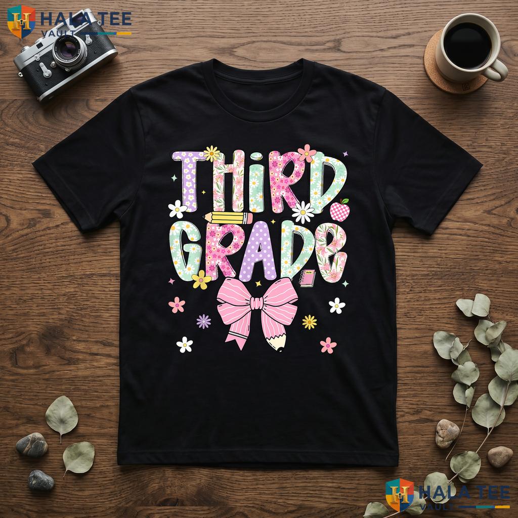 3rd Grade Pencil Bow Teacher Shirt Girls Back To School Graphic Top