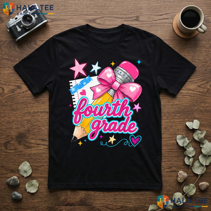4th Grade Coquette Bow Shirt Pencil First Day Of School Girls Apparel