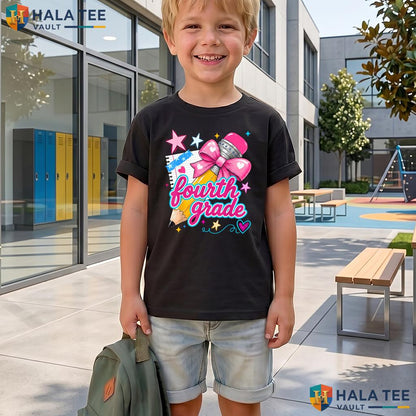 4th Grade Coquette Bow Shirt Pencil First Day Of School Girls Apparel Adult
