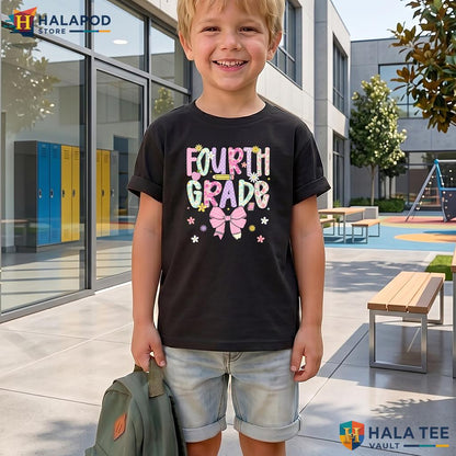 4th Grade Pencil Bow Shirt Girls Teacher Back To School Classroom Apparel Adult