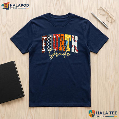 4th Grade Sports School Shirt Football Baseball Basketball Boys Apparel