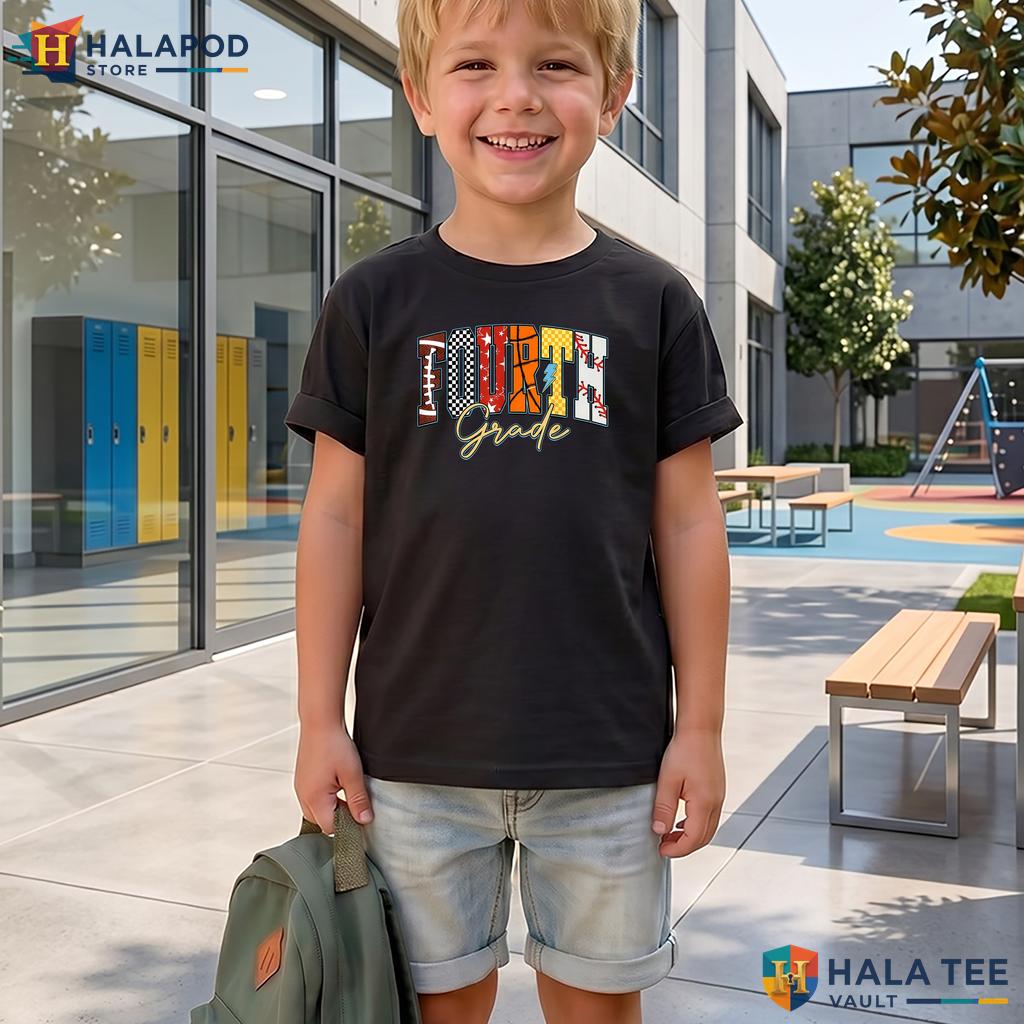 4th Grade Sports School Shirt Football Baseball Basketball Boys Apparel Adult