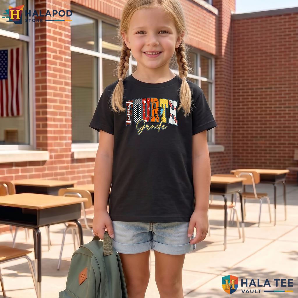 4th Grade Sports School Shirt Football Baseball Basketball Boys Apparel Adult