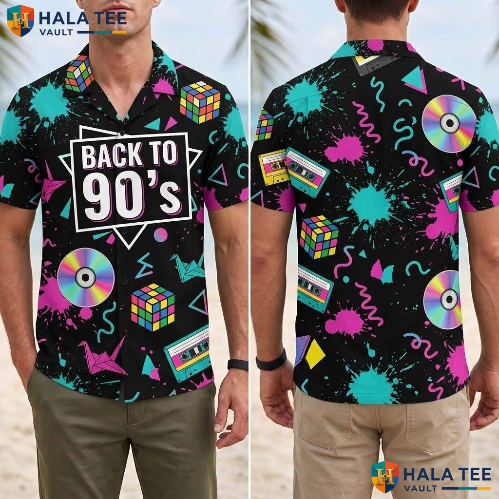 90s Vintage Pattern Aloha T-Shirt Mens Novelty Summer Party Beach Outfit