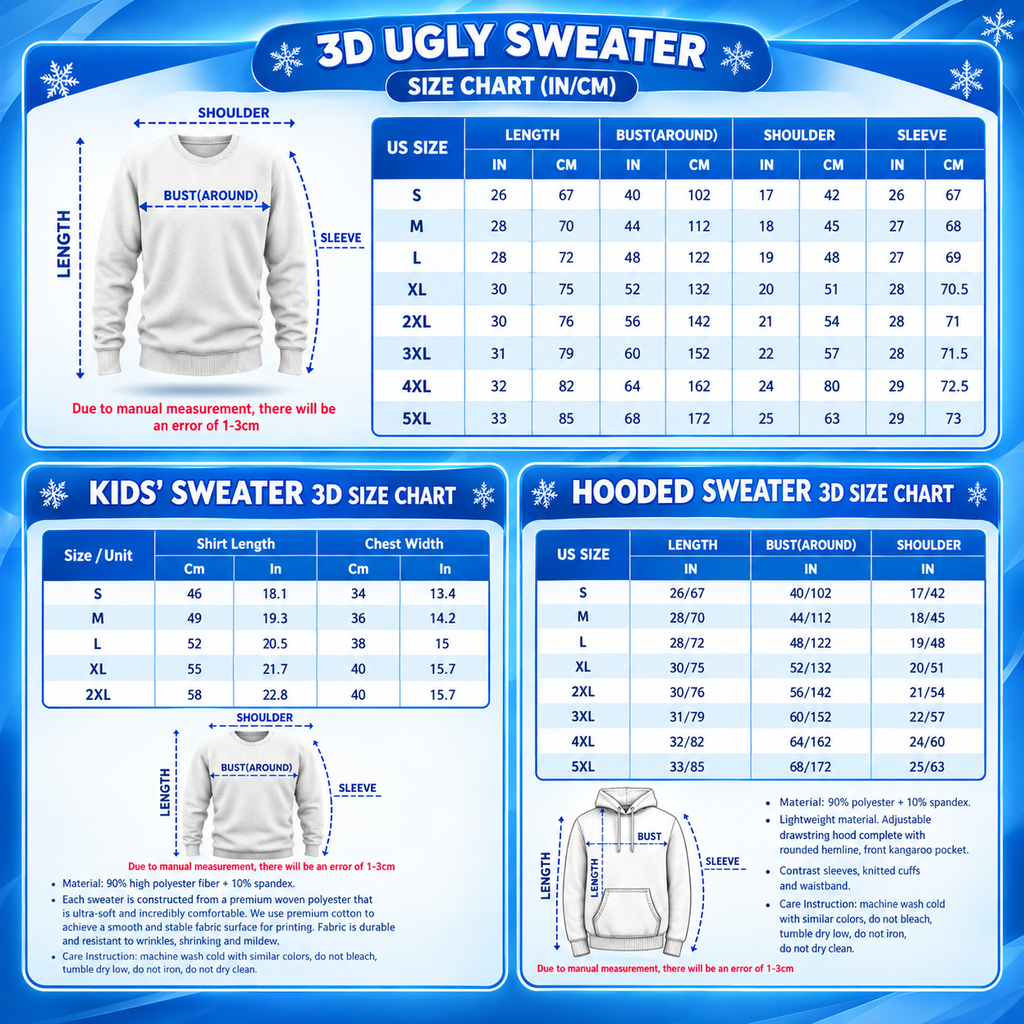 Size Chart 3D Sweaters