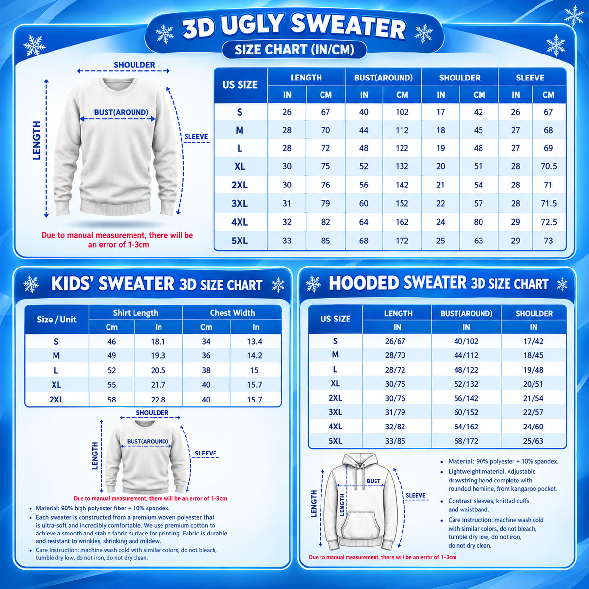Size Chart 3D Sweaters