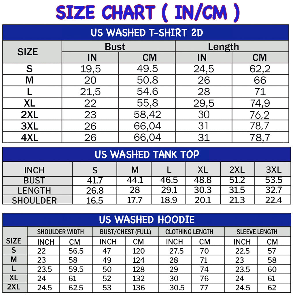 Size Chart Washed Apparel
