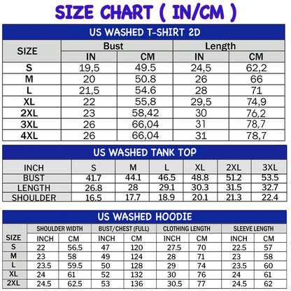 Size Chart Washed Apparel