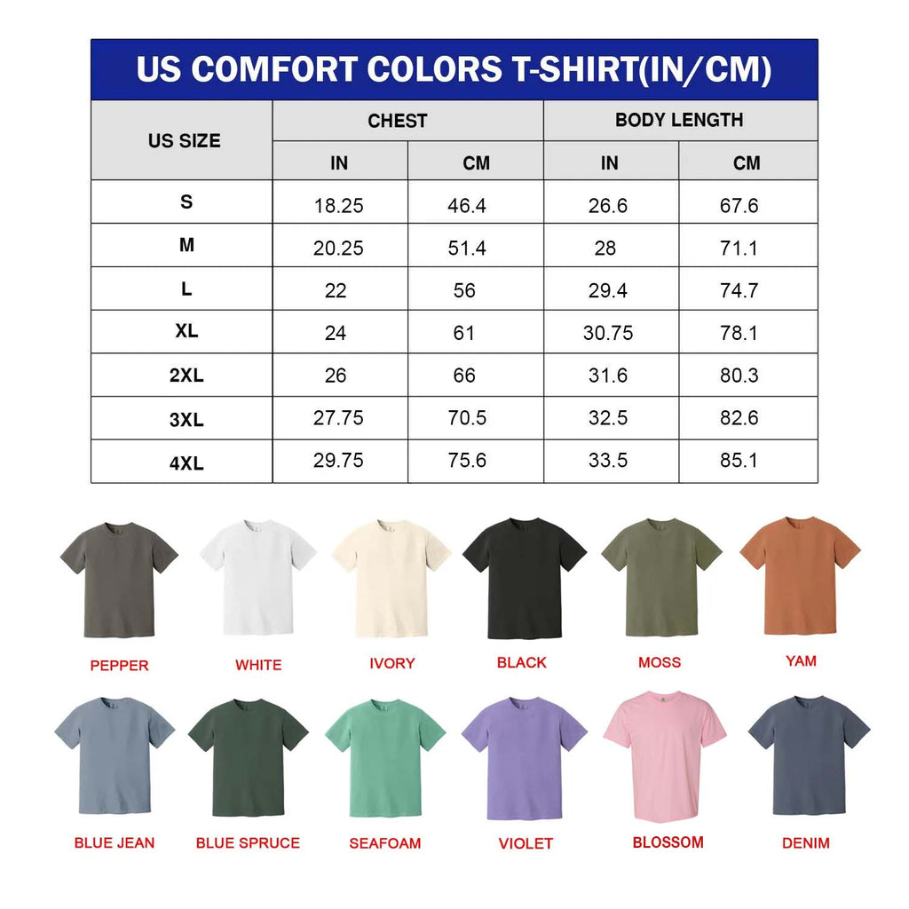 Comfort Colors T-Shirt Size Chart
