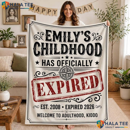 Adulthood Expired Halloween Blanket Funny Custom Name Milestone Gift