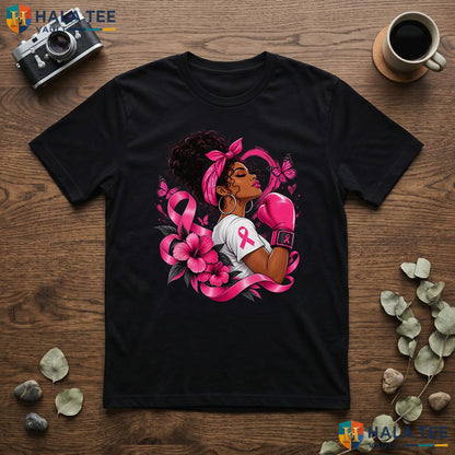 African American Breast Cancer Shirt Pink Ribbon Fight Black Women Top Adult