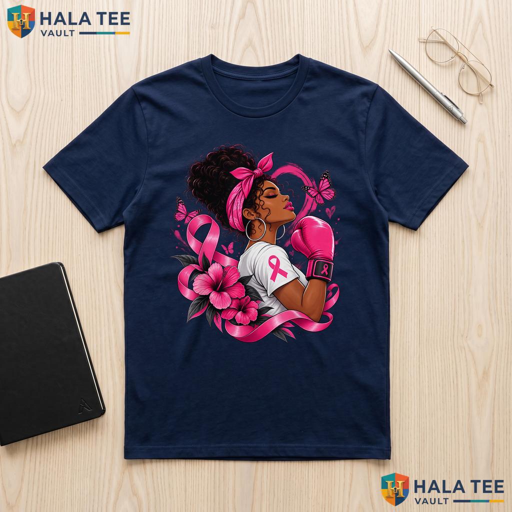 African American Breast Cancer Shirt Pink Ribbon Fight Black Women Top Adult