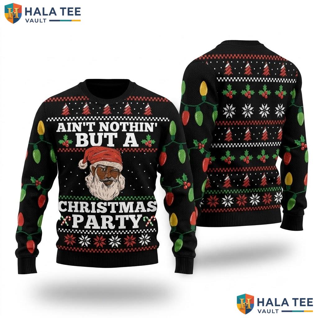 African American Santa Ugly Christmas Sweater Funny Black Pun Top
