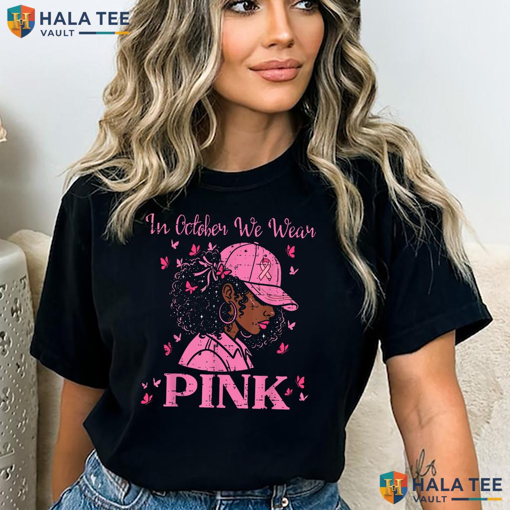Afro Woman Pink Ribbon TShirt October Breast Cancer Awareness Graphic Adult
