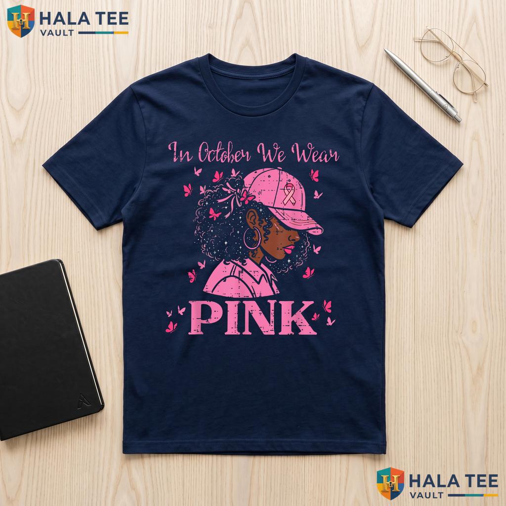 Afro Woman Pink Ribbon TShirt October Breast Cancer Awareness Graphic Adult