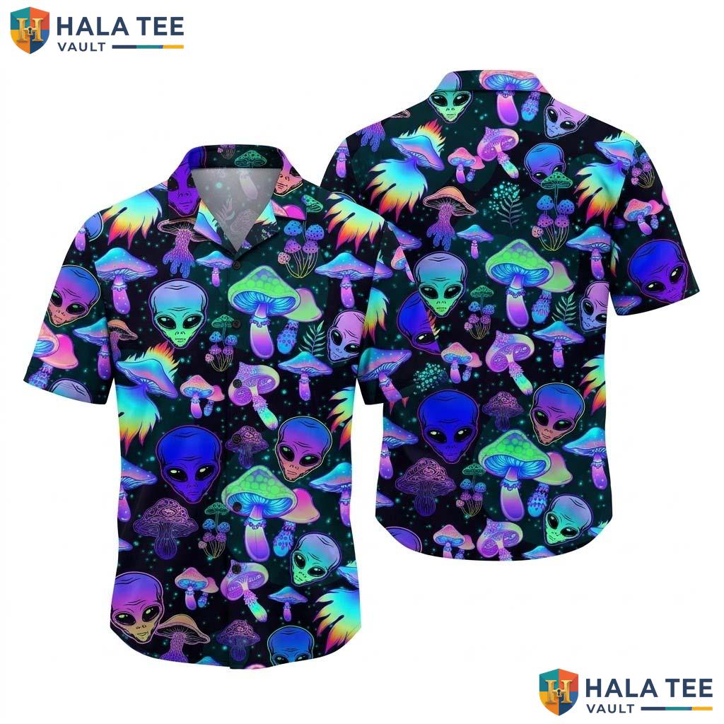 Alien Mushroom Farm Life Hawaiian Shirt Mens Aloha Button Down Summer