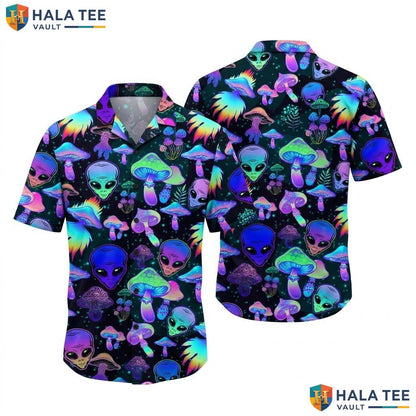 Alien Mushroom Farm Life Hawaiian Shirt Mens Aloha Button Down Summer