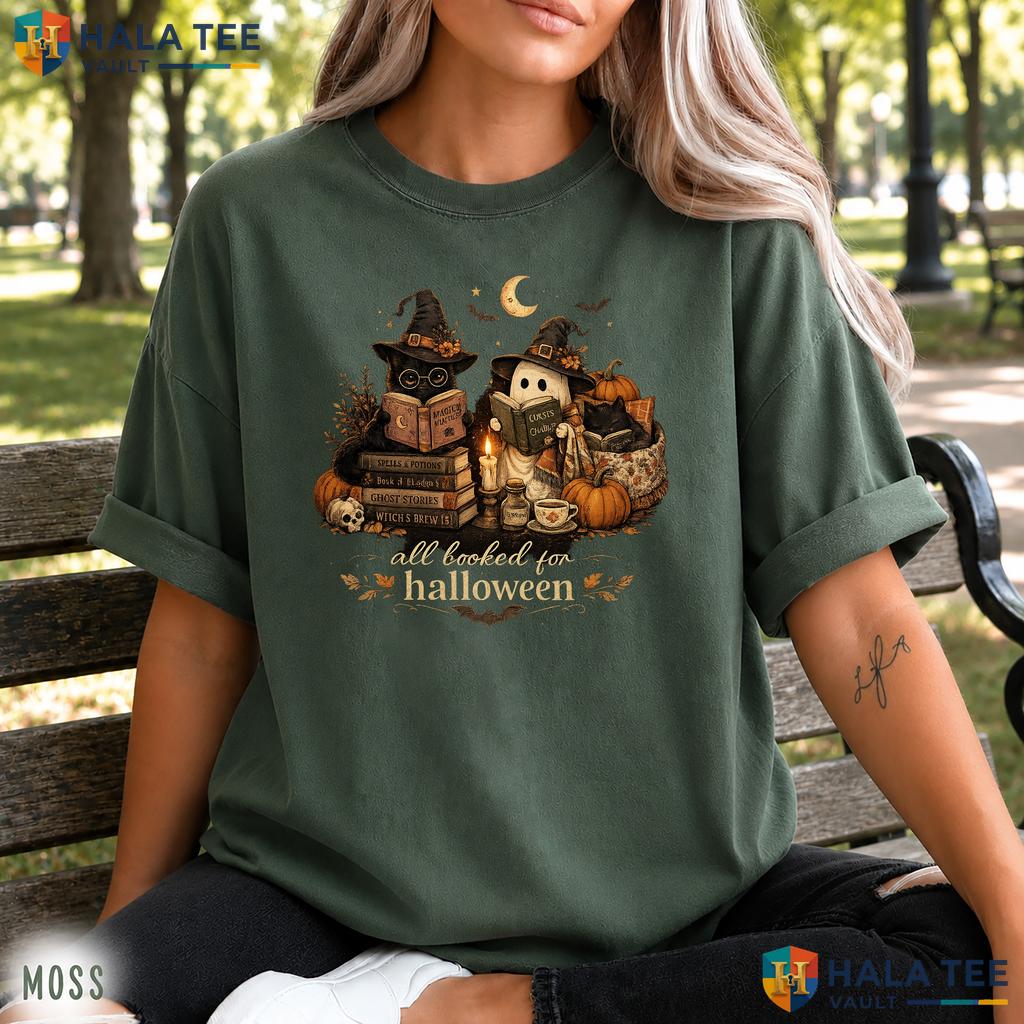 All Booked For Halloween Comfort Colors T Shirt Spooky Book Lover Graphic Vintage Washed Tee