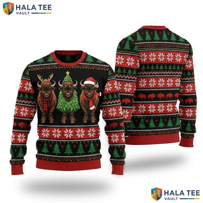 American Bison Buffalo Christmas Sweater Santa Reindeer Holiday