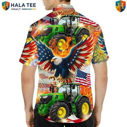American Eagle Tractor Short-sleeve button-up shirt Mens Farm Country Patriotic Resort Top